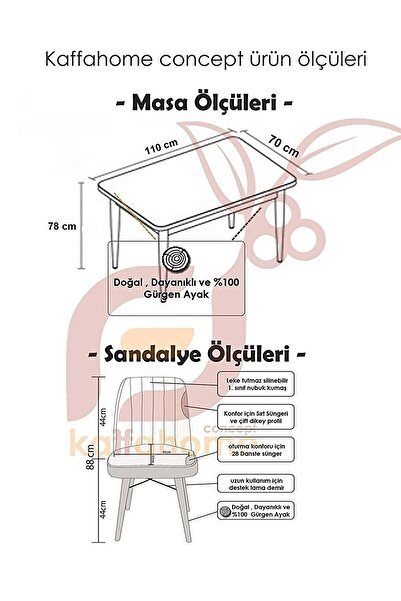 Kaffahome Fixed Serisi Efes 70x110 Sabit Masa Yemek Masası Mutfak Masası Masa Takımı 4 Pembe Sandalyeli