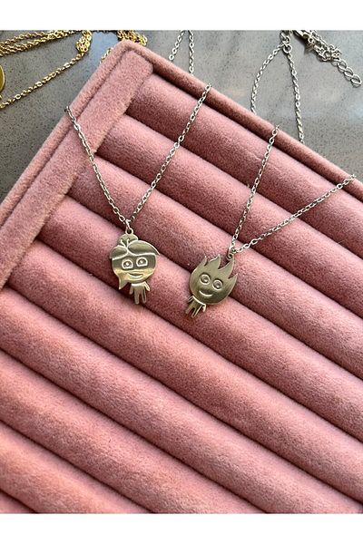 The Collection 2 Pieces Silver Fire And Water Necklace Dear Friendship Best Friends Necklace