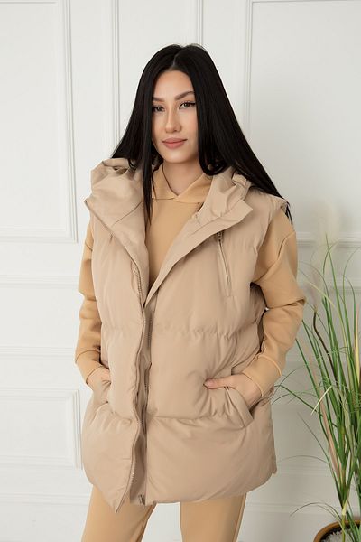 PULLIMM Γυναικείο φουσκωτό γιλέκο Boyfriend με κουκούλα 8155