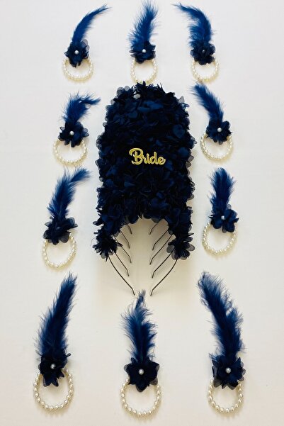 ZEYMERADE Lacivert Nedime Bilekliği Ve Nedime Taçı(metal), Kına Gecesi, Bekar...