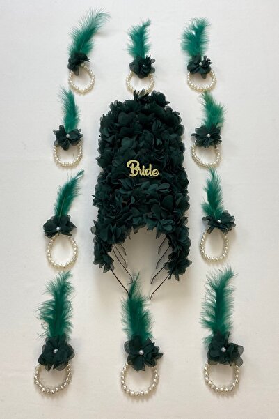 ZEYMERADE سوار وصيفة العروس الأخضر وتاج وصيفة العروس (معدني)، ليلة الحناء، حف...