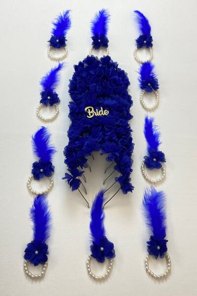 ZEYMERADE سوار وصيفة العروس الأزرق من ساكس 5 قطع، تاج وصيفة العروس (معدني) 5 ...