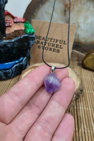 beautifulnaturelstones Amethyst Raw Natural Stone Necklace (Radiation Protective, Positive Energy)