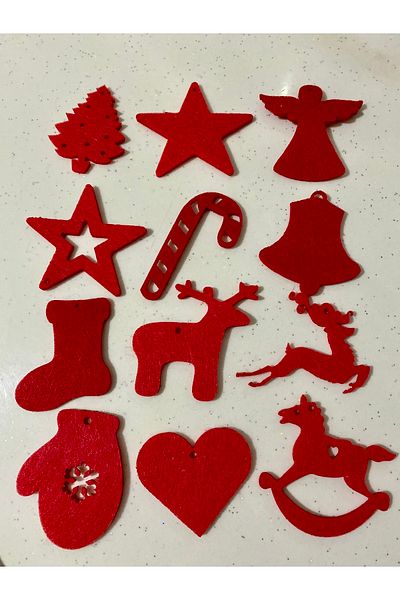 Mini Tasarım Atölyem 12 Pieces Red Felt Christmas Tree Ornament