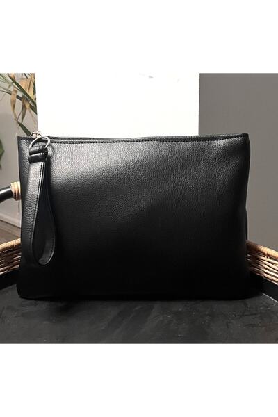 Simfa Women's Zippered Lined Leather Portfolio Clutch Handbag