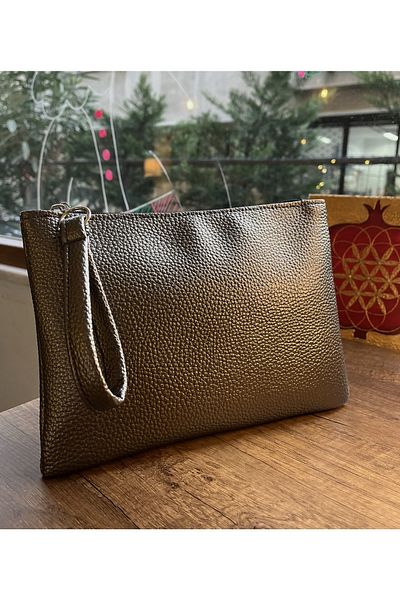 Simfa Women's Zippered Lined Leather Portfolio Clutch Hand / Makeup Bag Organizer