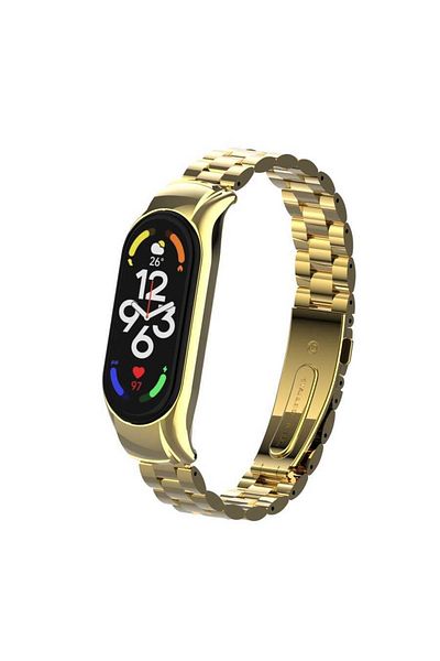 Nezih Case حزام ربط معدني من الفولاذ المقاوم للصدأ متوافق مع Xiaomi Mi Band 5 وMi Band 6 باللون الذهبي