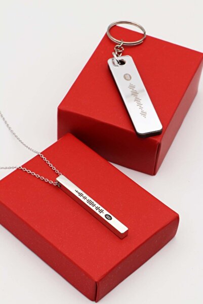 Northwatch Unisex Spotify Kodlu Gri Renk Çubuk Bar Kolye Ve Anahtarlık