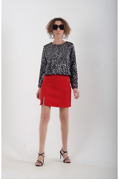 Zelish My Sister Red Slit Mini Skirt