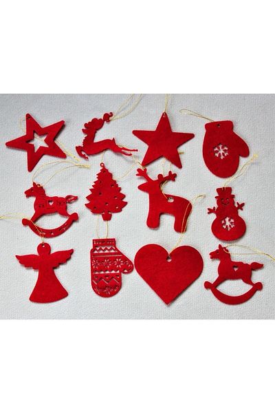 Mini Tasarım Atölyem 12-Piece Red Felt Christmas Tree Ornament