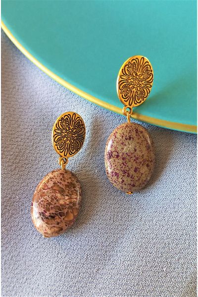 delay art Purple Oval Earrings - Natural석 Apple - Bizli Eldeki - Men's Shoes - Gx9688