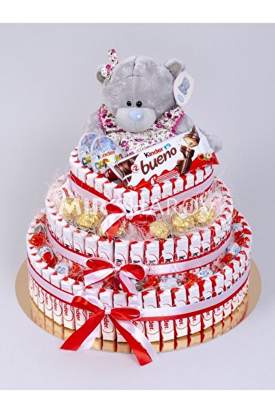 Kinder 3 Katlı Hediyelik Çikolata Dolu Peluş Ayıcıklı