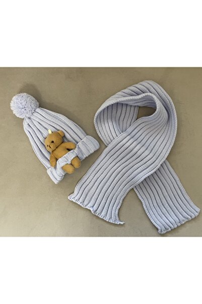 SANTRALBEBE Set de eșarfe și beretă unisex cu ursuleț