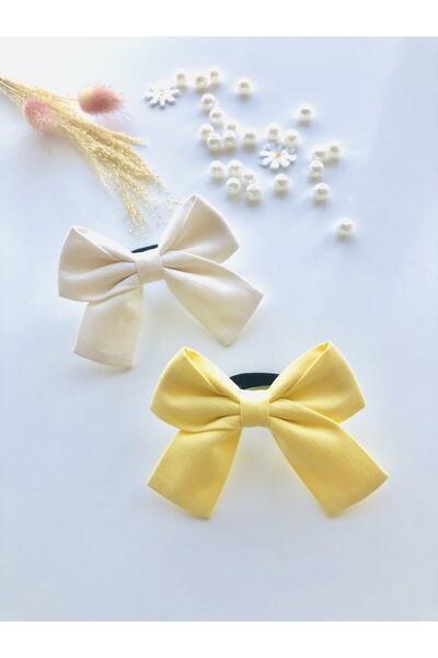 seyranat Pack of 2 White Yellow Color Organic Cotton Elastic Bow Fabric Baby ...
