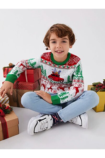 LC Waikiki Dječački pleteni džemper sa dugim rukavima na temu Nove godine