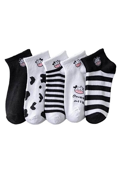 Cow Pattern 5 Pairs Half College Socks Set