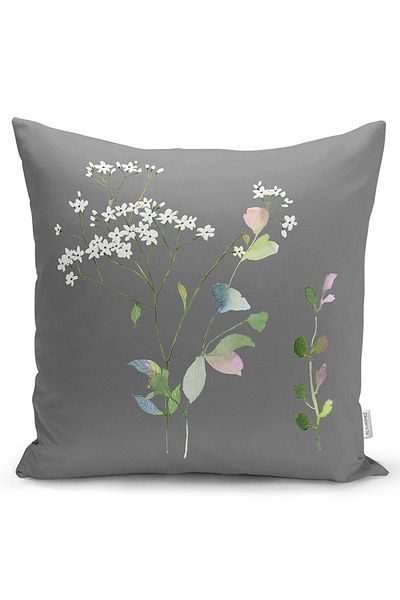 Realhomes Fundal gri cu două fețe Design floral Imprimat digital Decorativ Raschel tricotat Husă de pernă