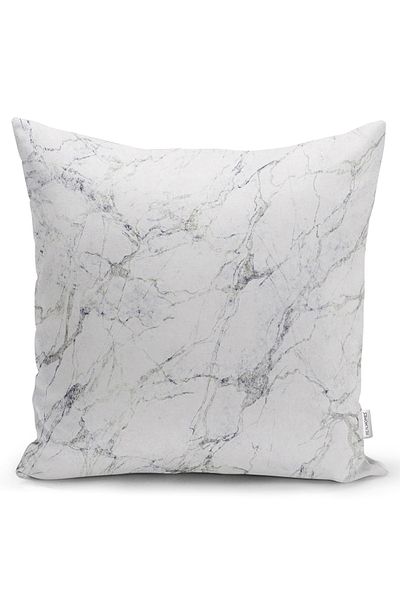 Realhomes Double Sided Black Marble Patterned Digital Printed Modern Raschel Knitted Throw Pillow Cover on White Background