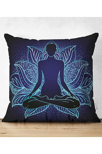 Realhomes Model de yoga cu motiv neon albastru - Husă de pernă tricotată Raschel cu două fețe