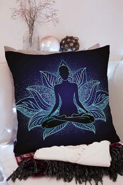 Realhomes Μπλε νέον μοτίβο γιόγκα - Πλεκτό κάλυμμα μαξιλαριού Raschel διπλής όψης