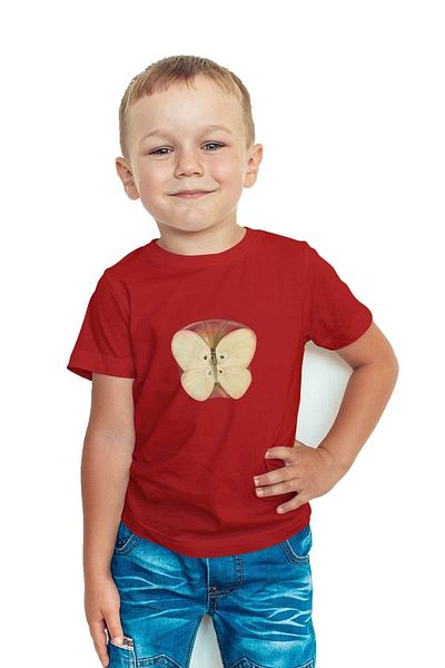 Zeron Tasarım Apple Butterfly Printed Crew Neck Children's T-Shirt Bll263
