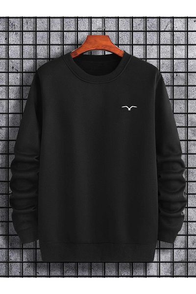 Mythologie Φούτερ με στάμπα Bird Unisex Oversize Μαύρο με λαιμόκοψη