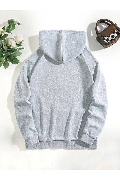 Mythologie Φούτερ με στάμπα Panda Love Unisex Oversize γκρι κουκούλα καγκουρό με τσέπη