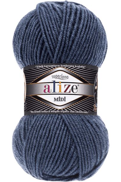 Alize Superlana Midi Hand Knitting Yarn Yarn Wool Color Code:203-Denim Melange