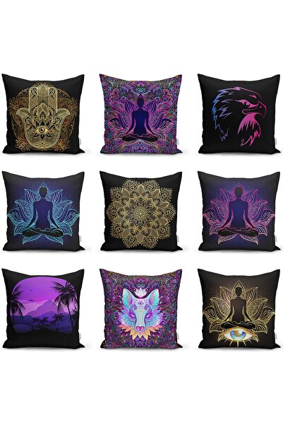 Realhomes Față de pernă tricotată Raschel cu model de mandala pe podea neagră...