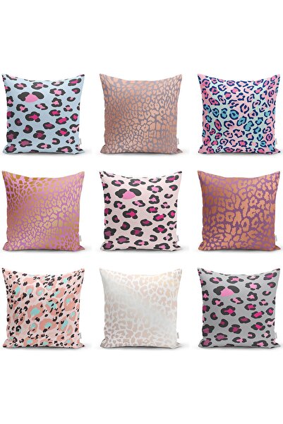 Realhomes Çift Taraflı Pembe Zeminde Siyah Leopar Dijital Baskılı Dekoratif R...