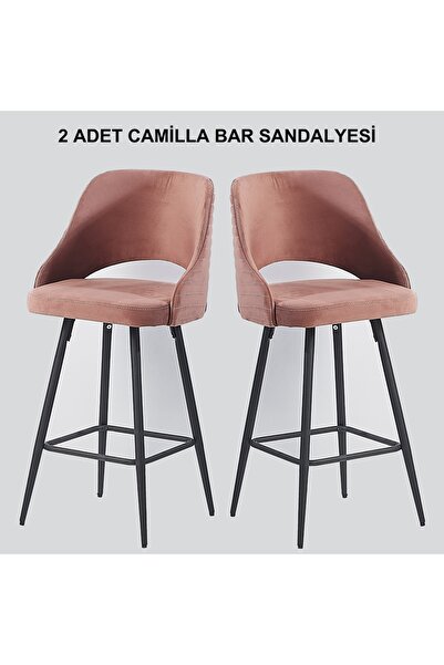 Pİ MOBİLYA 2 Adet Camilla Ada Mutfak Ve Bar Sandalyesi - Bar Taburesi - Silin...