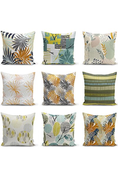 Realhomes Çift Taraflı Kahverengi Ve Gri Yaprak Desenli Raşel Örme Kırlent Kı...