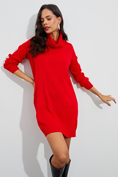 Cool & Sexy Rotes Strick-Minikleid mit Rüschenkragen für Damen YV73