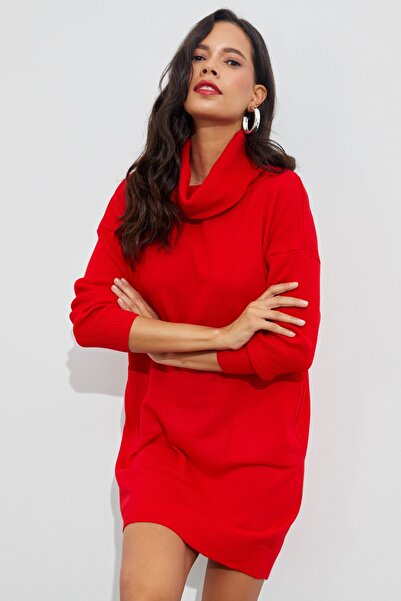 Cool & Sexy Rotes Strick-Minikleid mit Rüschenkragen für Damen YV73