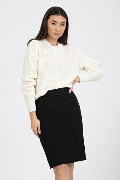 Gül Moda Fusta până la genunchi cu talie elastică neagră G101-2