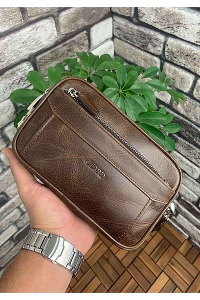 GUARD Antique Brown Genuine Leather Encrypted Clutch Bag Men / Women P1692