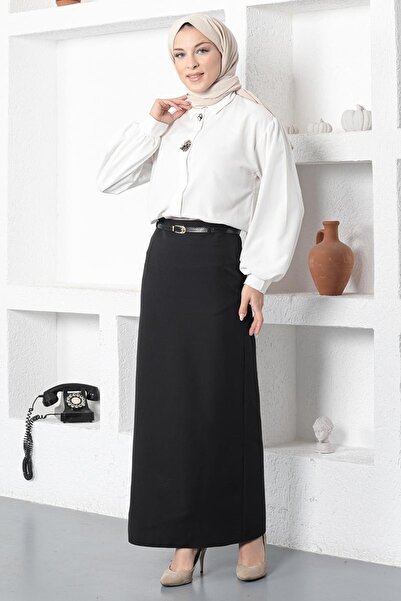 Genel Markalar Kadın Kemerli Kalem Etek Siyah