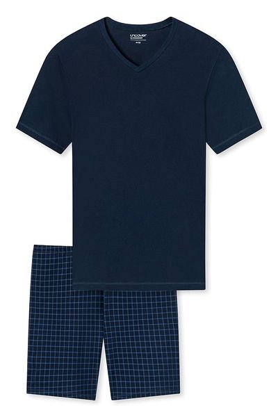 uncover by Schiesser Herren Schlafanzug 2-tlg. Set - Shorty, kurz, V-Ausschnitt, Baumwolle,