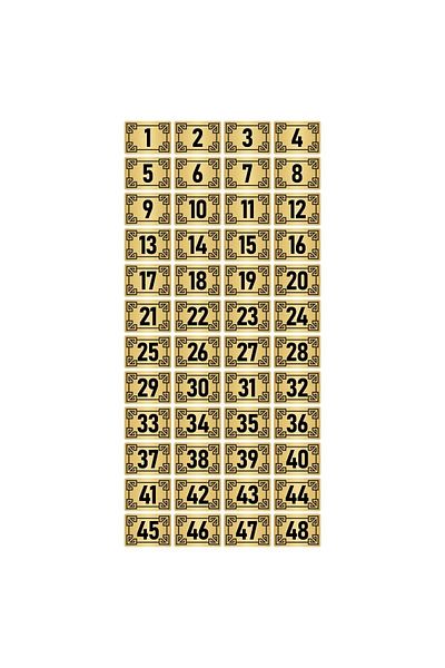 Özarslan Dizayn لافتة رقم خزانة طاولة باب معدني 5x7 سم لون ذهبي 48 قطعة (1...48)