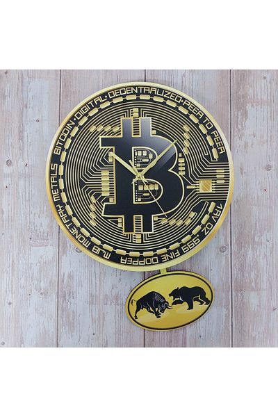 CajuArt Bitcoin Themed Swinging Pendulum Wooden Wall Clock Gift