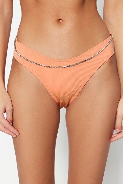 Trendyol Collection Textured Normal Leg Bikini Bottom with Salmon Bead Accessories TBESS22BA0020