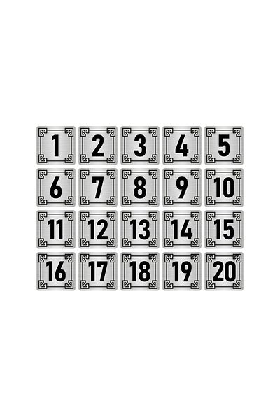 Özarslan Dizayn Metal Door Table Cabinet Number Sign 4X4Cm Silver Color 20 Pieces (1…20)