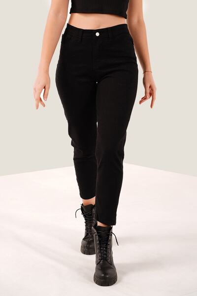 LİMABEL Ženske crne farmerke Mom farmerke s Sa likrom Elastično