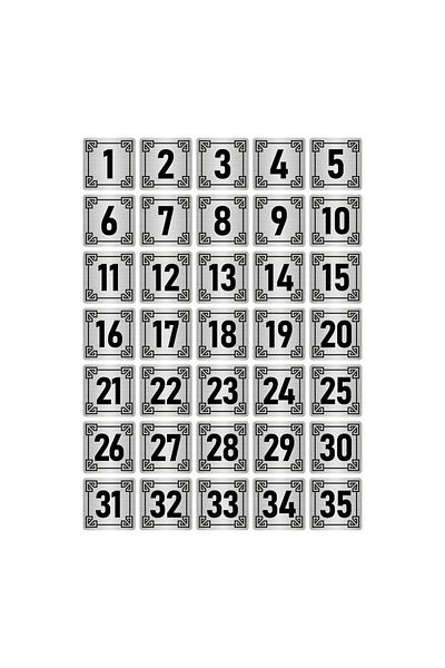 Özarslan Dizayn Metal Door Table Cabinet Number Sign 3,5X3,5Cm Silver Color 35 Pieces (1…35)