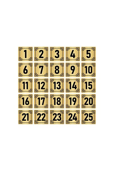 Özarslan Dizayn Metal Door Table Cabinet Number Sign 3,5X3,5Cm Gold Color 25 Pieces (1…25)