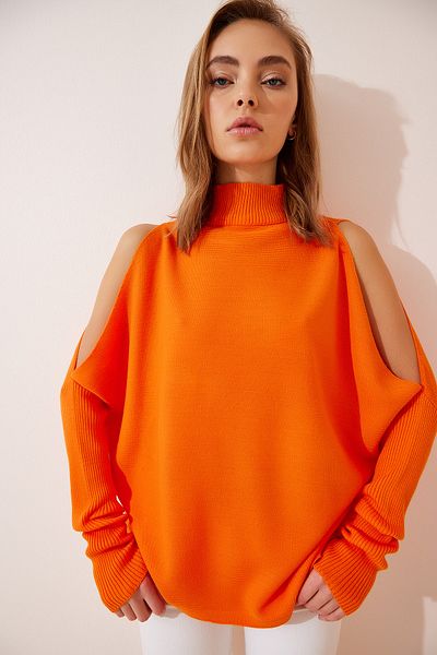 Happiness İstanbul Women's Oranj Cut Out Detailed Oversize Knit Sweater AS00015