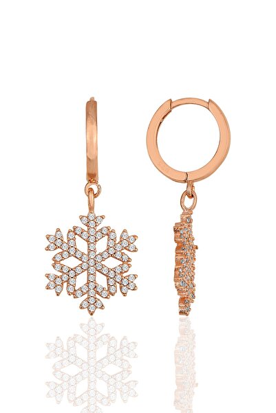 Bilsen Store Beyaz Zirkon Taşlı Rose Kaplama Kar Tanesi Küpe