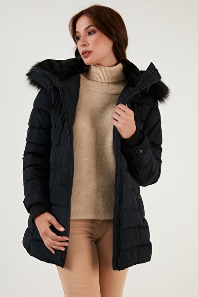 Lela Faux Fur Collar Detachable Hooded Puffer Coat Women's Coat 497yasmın21