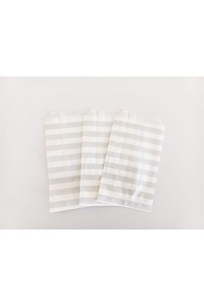 anka design Patterned Paper Bag, White-silver Striped (11x20 - 10 Pieces)
