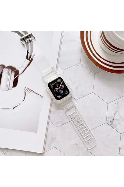 Quse Apple Watch Series 9 8 7 6 5 4 3 2 1 Se 41mm-40mm-38mm متوافق مع حبل سيليكون شفاف شفاف